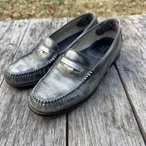 GH Bass Weejuns Wayfarer VII Penny Loafers Mens 9M Metallic Silver Black Leather